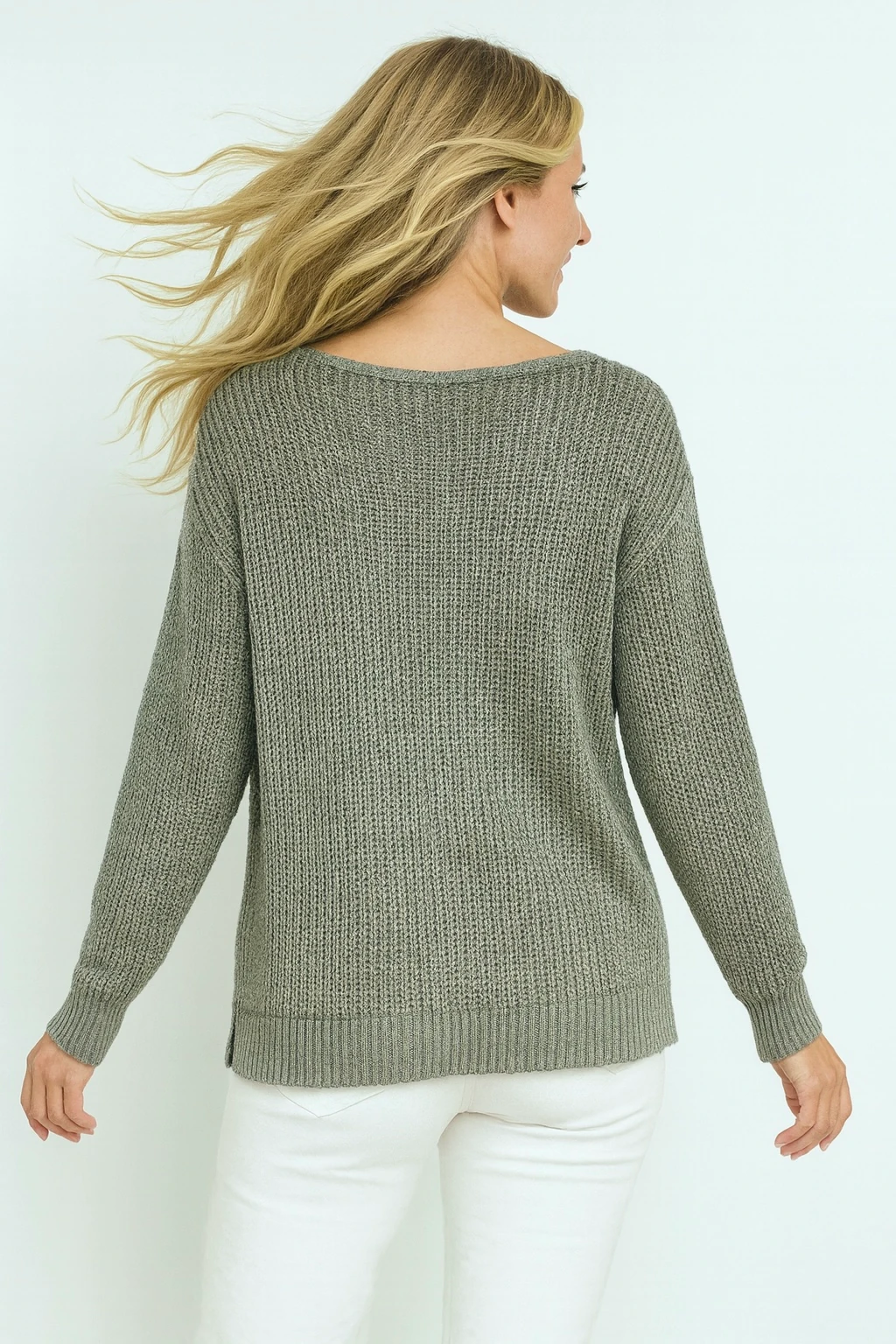 İtalyan Varak Baskılı Triko Bluz - HAKİ