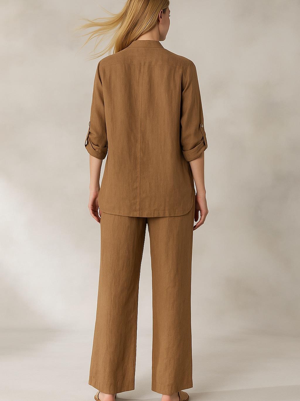 İtalyan Keten Takım - KAHVERENGİ