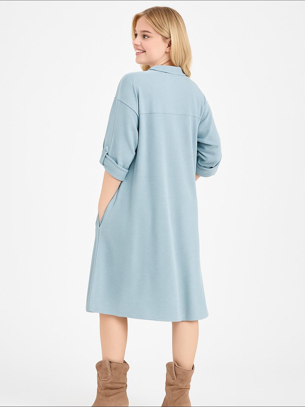 İtalyan Yazı Detaylı Nubuk Elbise - İNDİGO