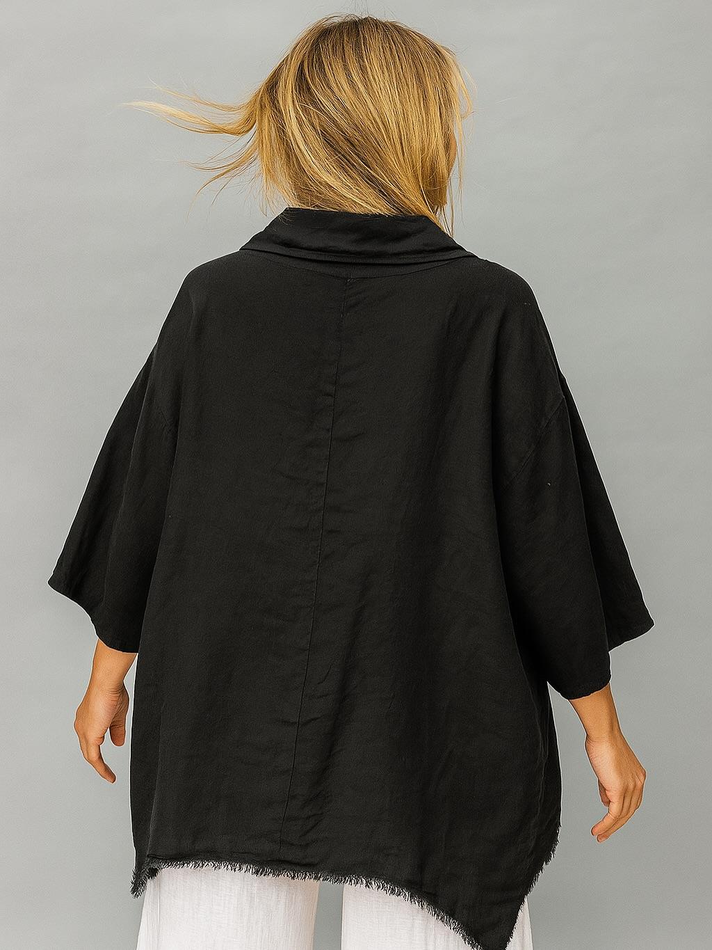 İtalyan Keten Tasarım Gömlek - SİYAH