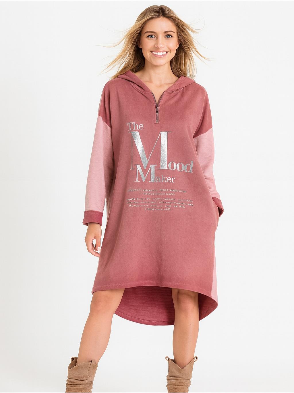 İtalyan Kapüşonlu Nubuk Elbise - PUDRA PEMBE