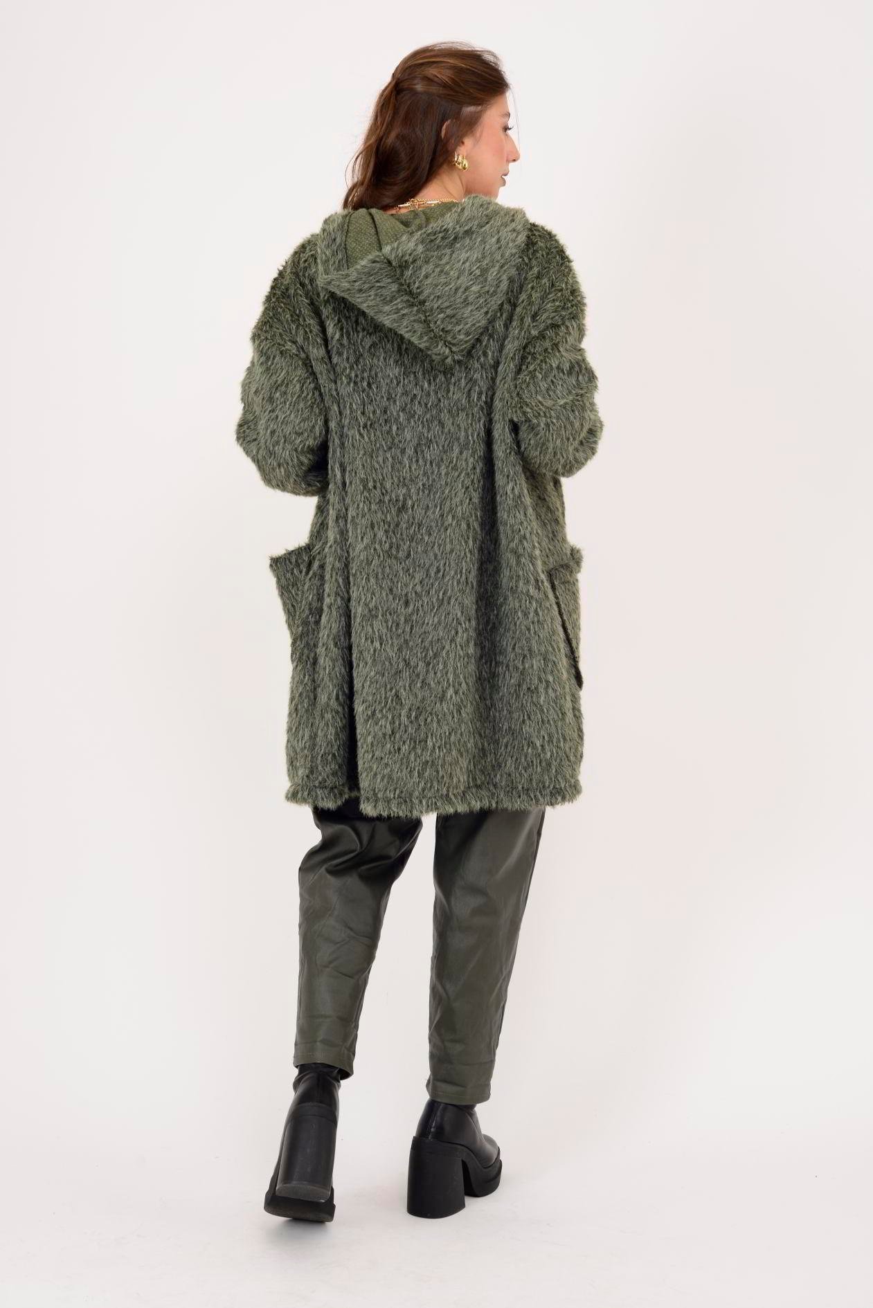 İtalyan Kapüşonlu Keçe Kaban - HAKİ