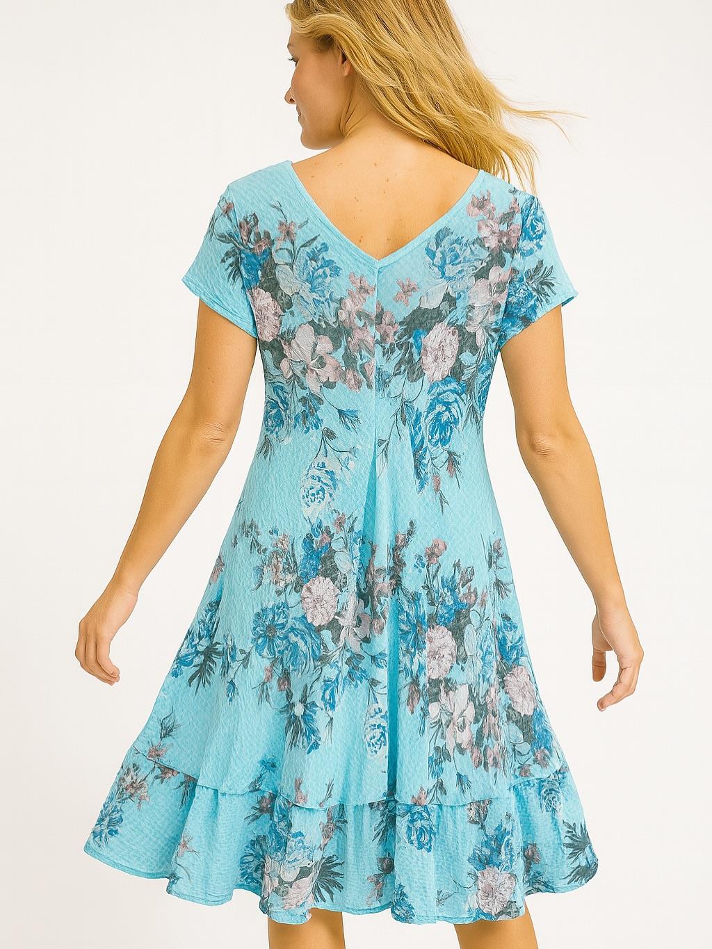 İtalyan Pamuk Keten Elbise - MAVİ