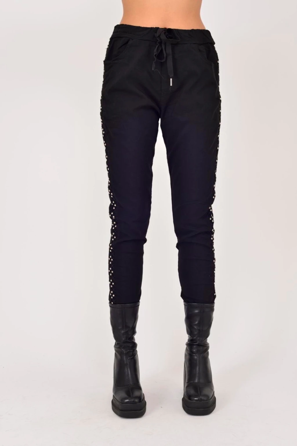 İtalyan Yanı Zımba Detaylı Pantolon - SİYAH