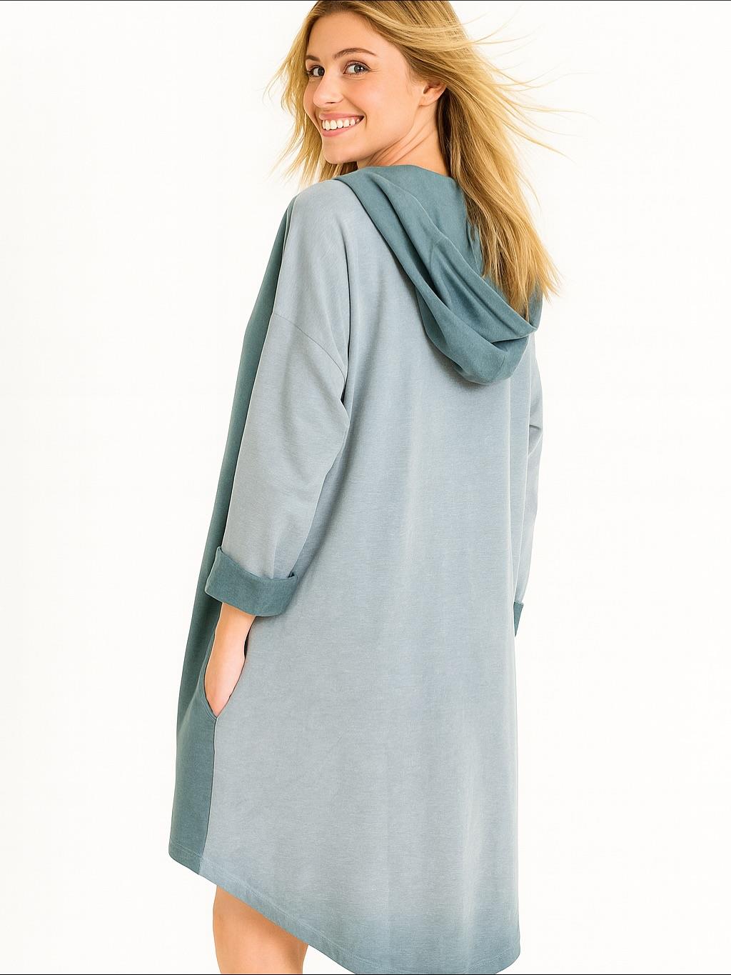 İtalyan Kapüşonlu Nubuk Elbise - İNDİGO