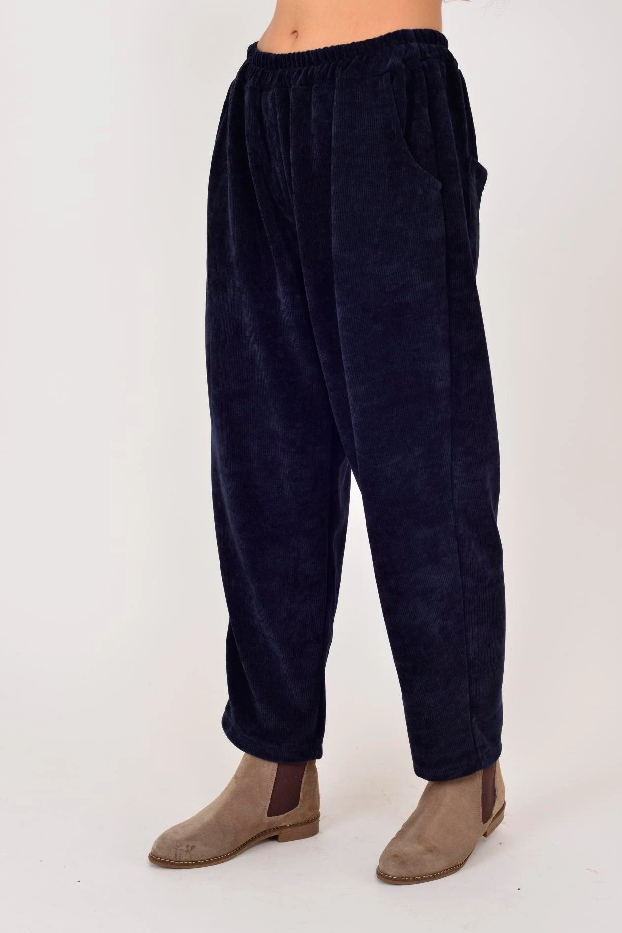 İtalyan Cep Detaylı Fitilli Kadife Pantolon - LACİVERT