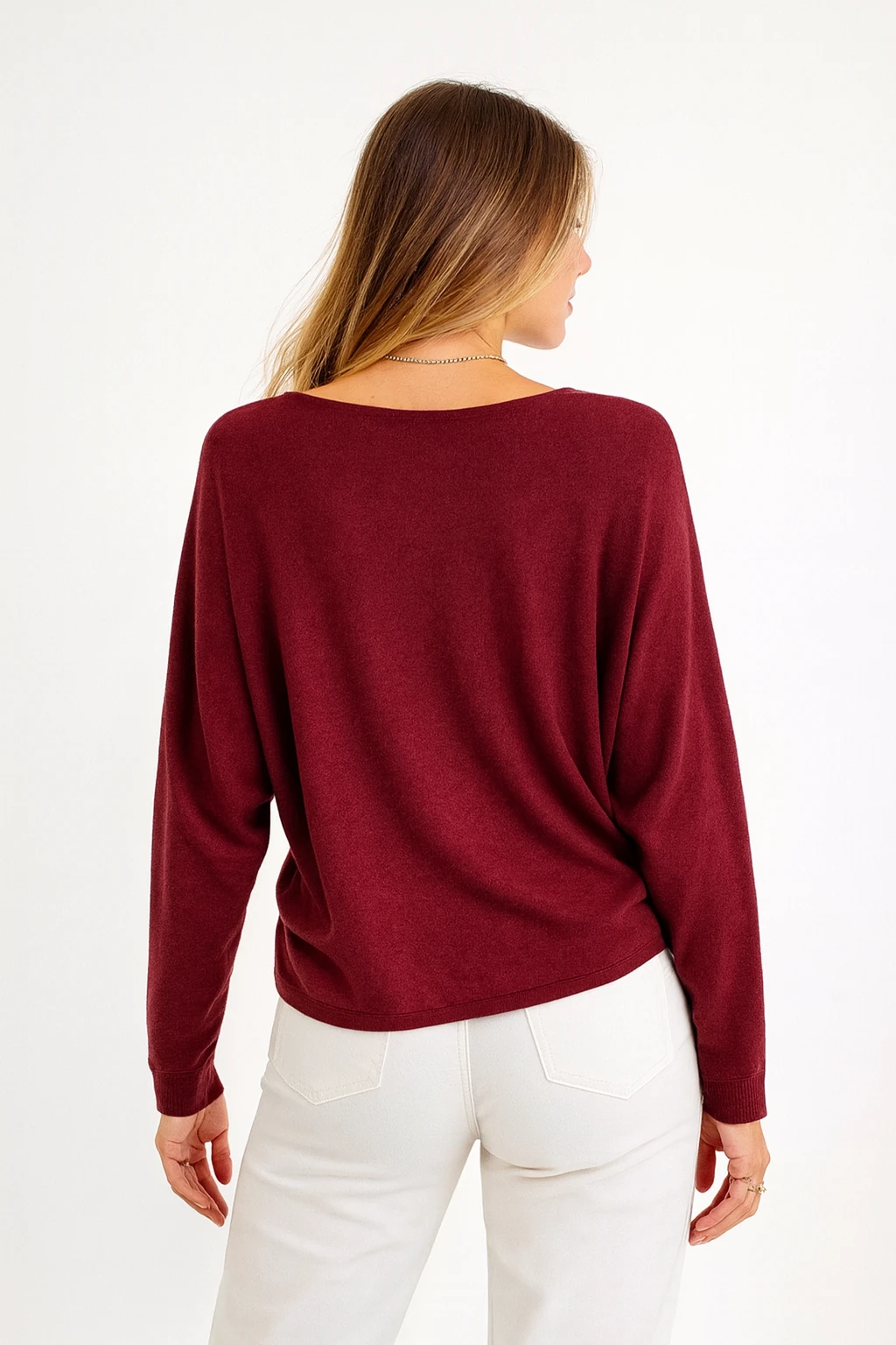 İtalyan V Yaka Desenli Kazak - BORDO