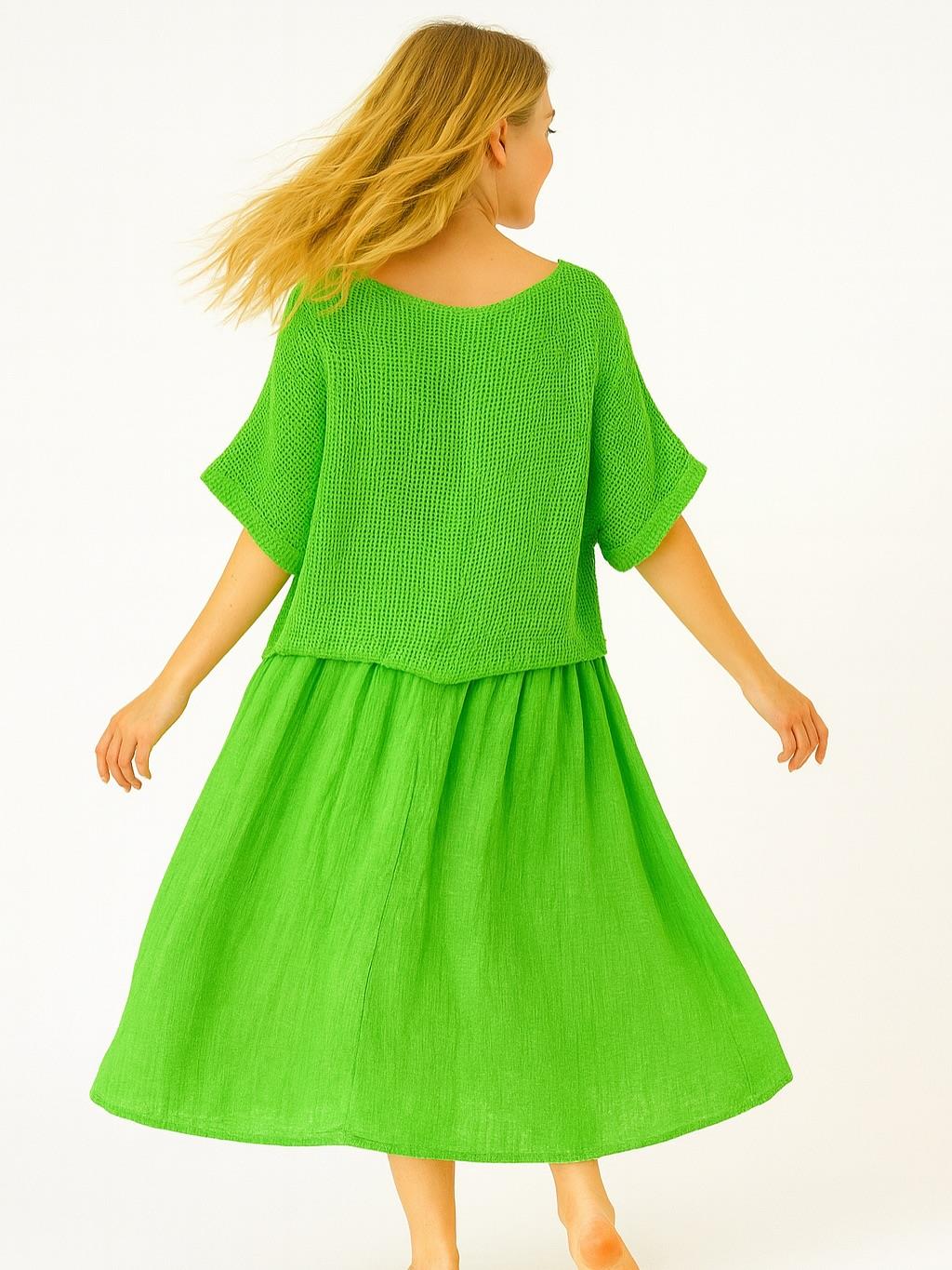 İtalyan File Elbise - AÇIK YEŞİL