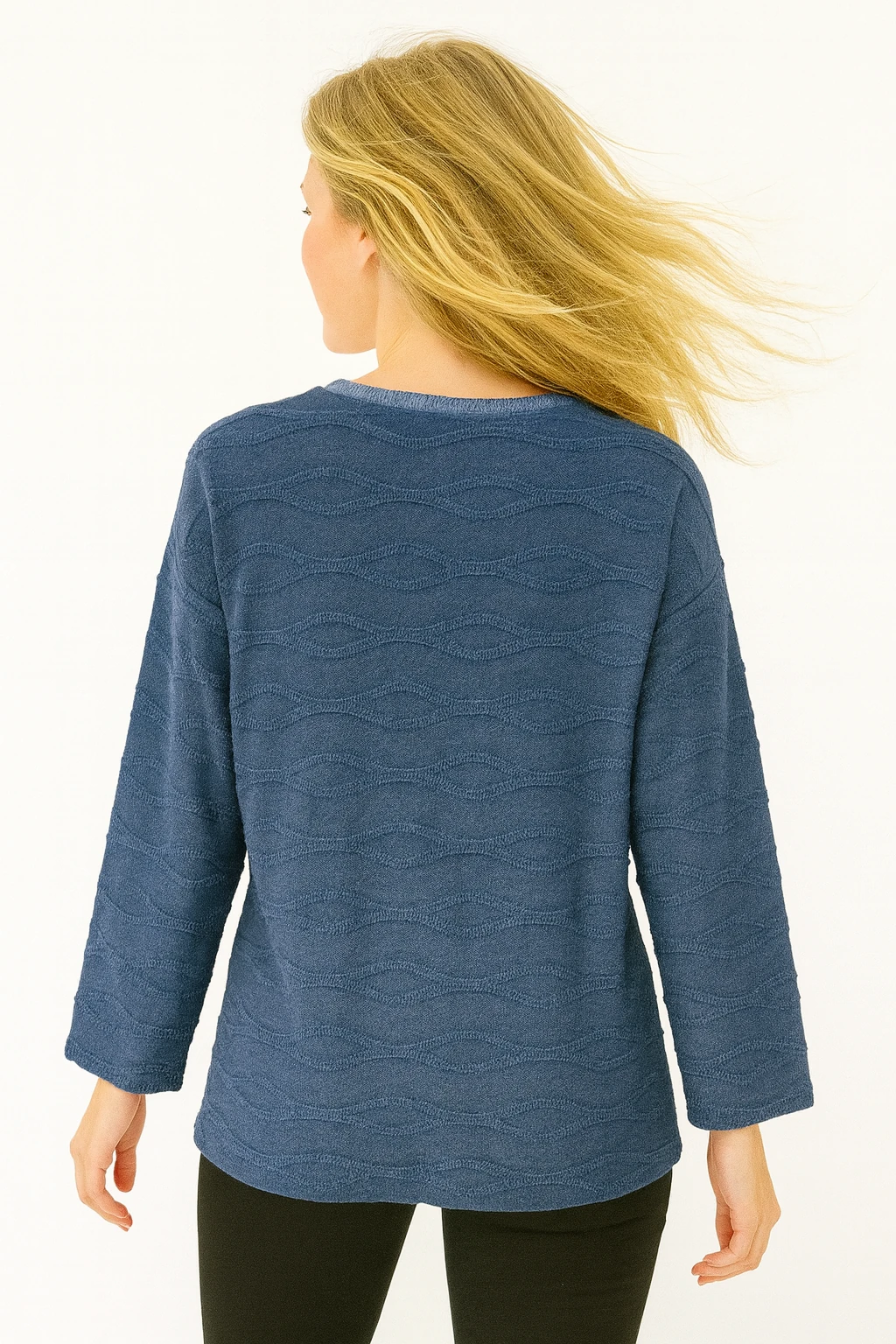 İtalyan Baskılı Triko Bluz - MAVİ