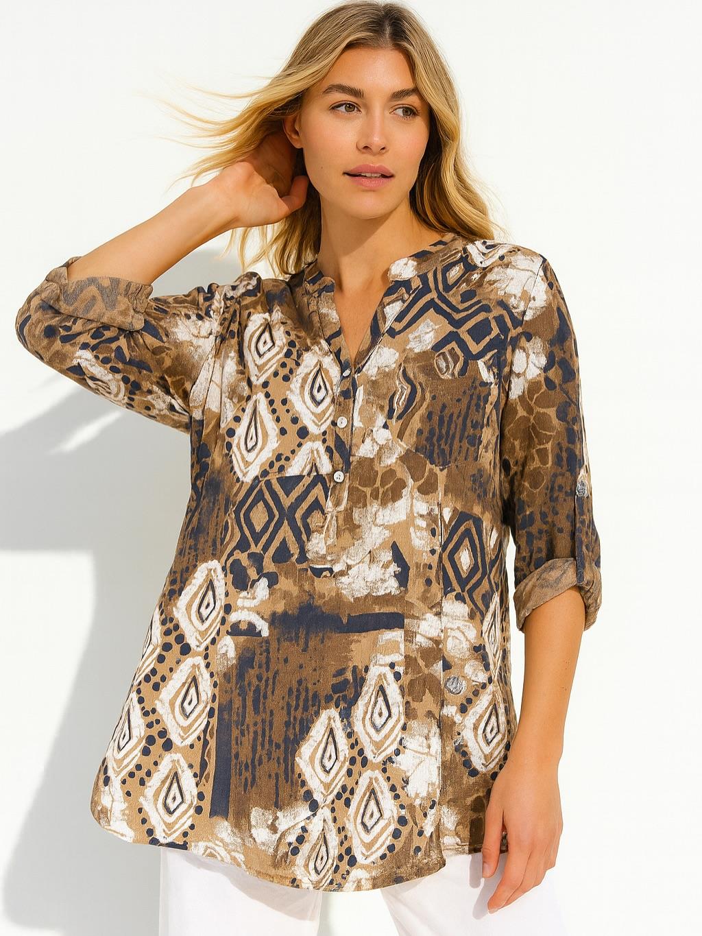 İtalyan Pamuk Keten Gömlek - KAHVE