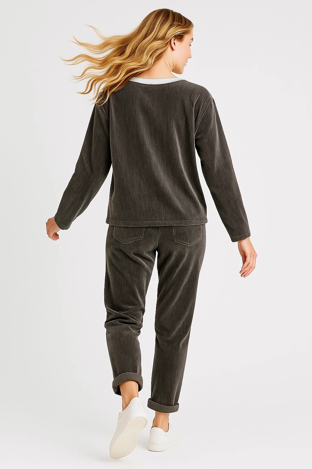 İtalyan Yıldız Detaylı Kadife Takım - ANTRASİT