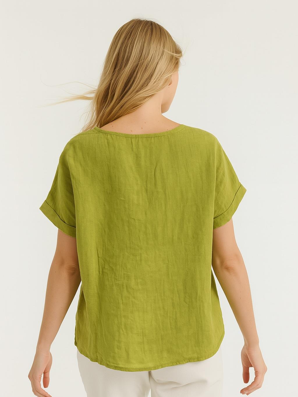 İtalyan Keten Bluz - YAĞ YEŞİLİ