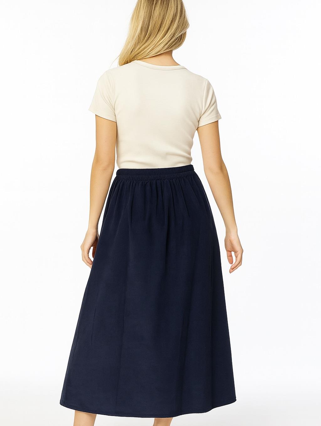 İtalyan Kadife Düğme Detaylı Etek - LACİVERT