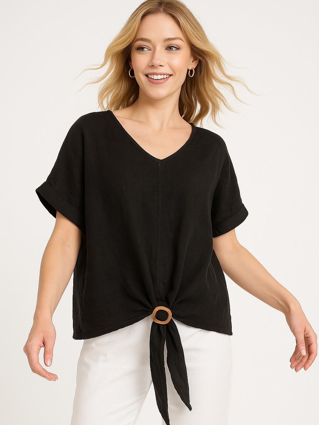 İtalyan Keten Bluz - SİYAH