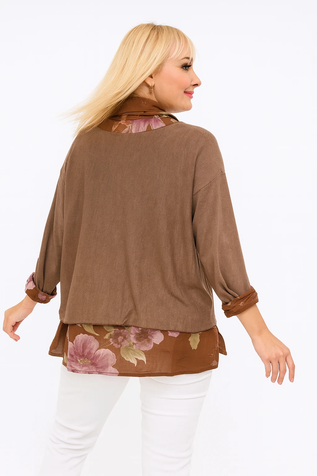 İtalyan Fularlı 3'lü Takım Bluz - KAHVE