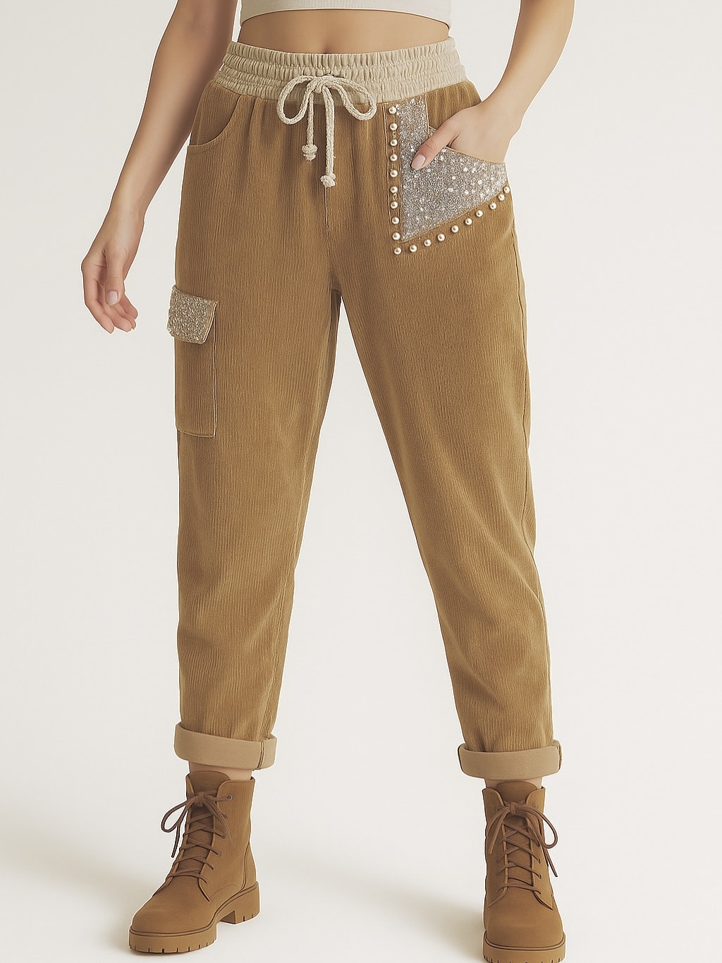 İtalyan  Tasarım Kadife Pantolon - VİZON