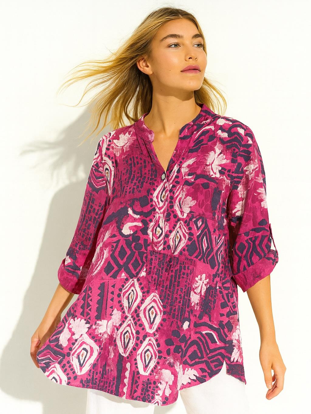 İtalyan Pamuk Keten Gömlek - FUŞYA