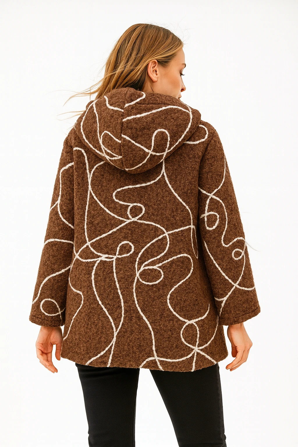 İtalyan Kapüşonlu Keçe Ceket - KAHVERENGİ