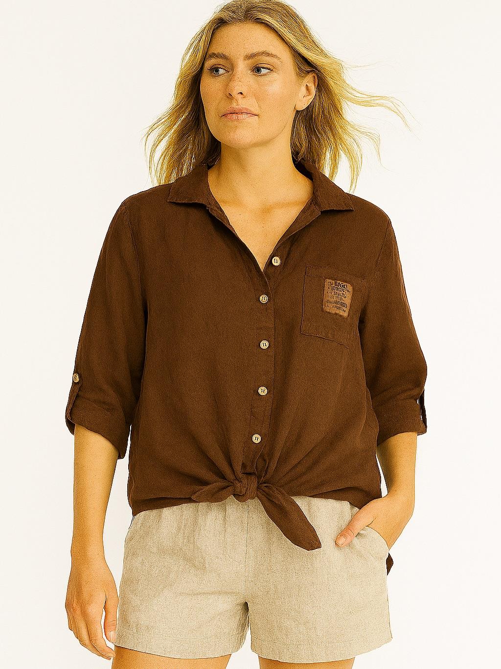 İtalyan Keten Gömlek - KAHVERENGİ