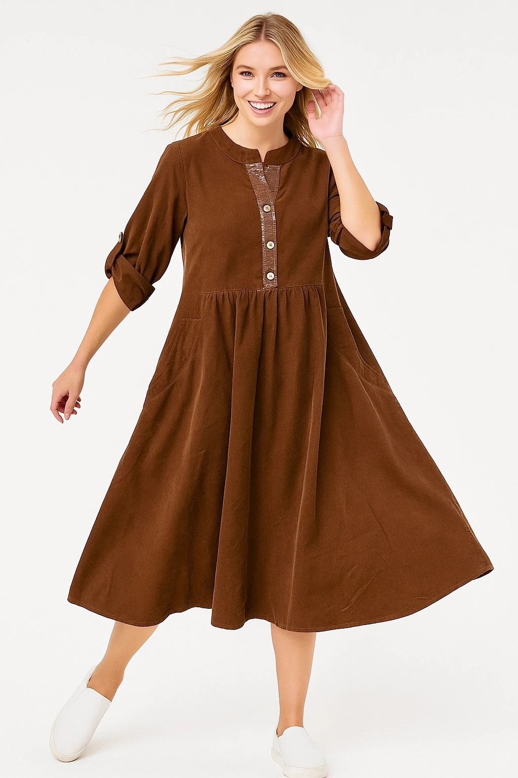 İtalyan Pul Payet Detaylı Kadife Elbise - KAHVERENGİ