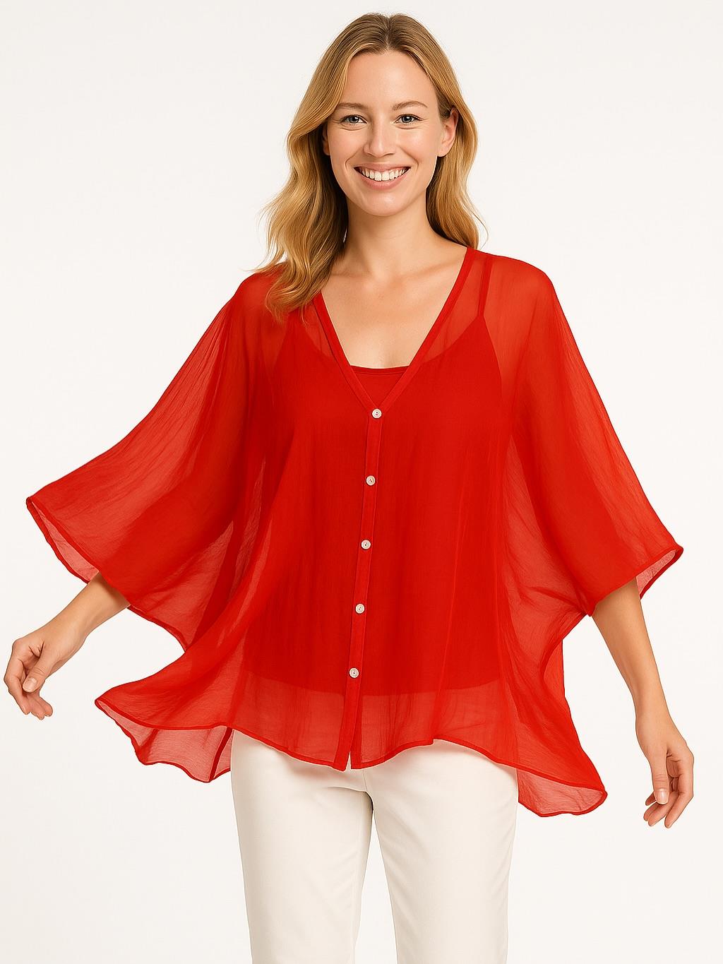 İtalyan İpek Gömlek - KIRMIZI