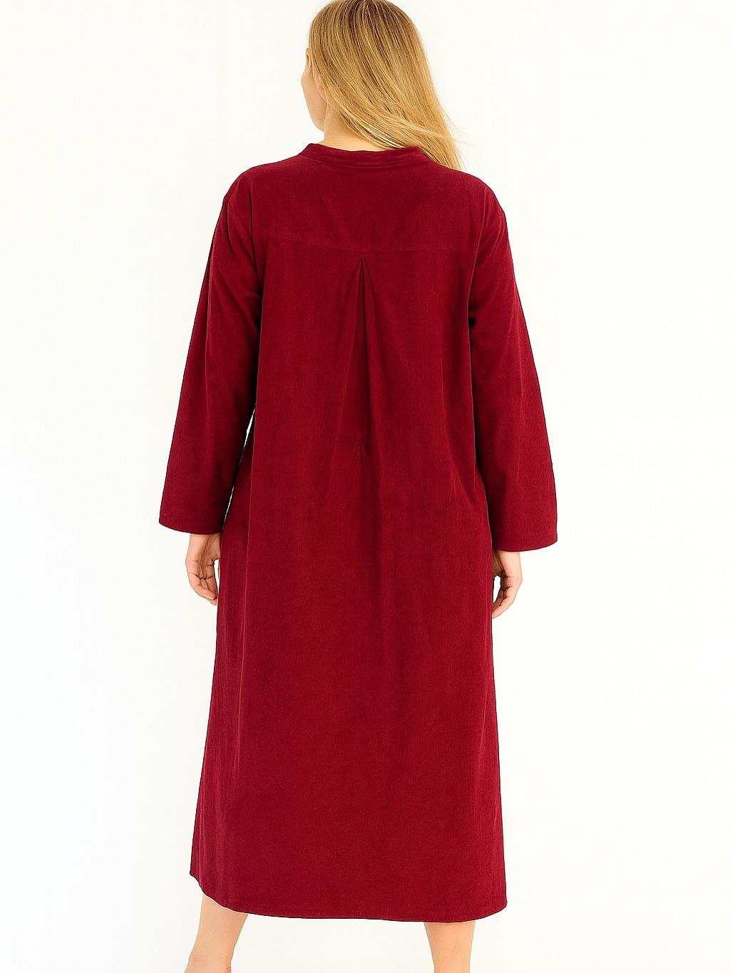 İtalyan Kadife Düğme Detaylı Elbise - BORDO