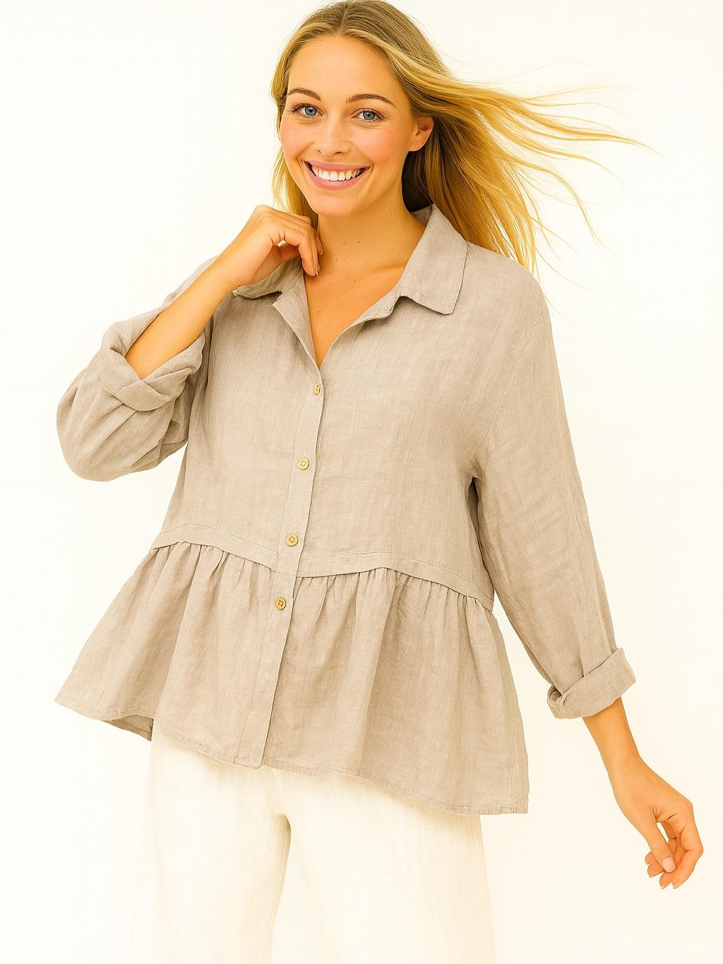 İtalyan Keten Gömlek - BEJ