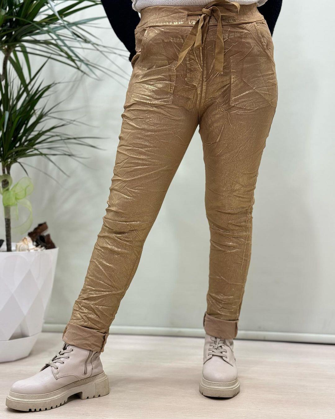 İtalyan Varak Baskılı Likralı Pantolon - ALTIN