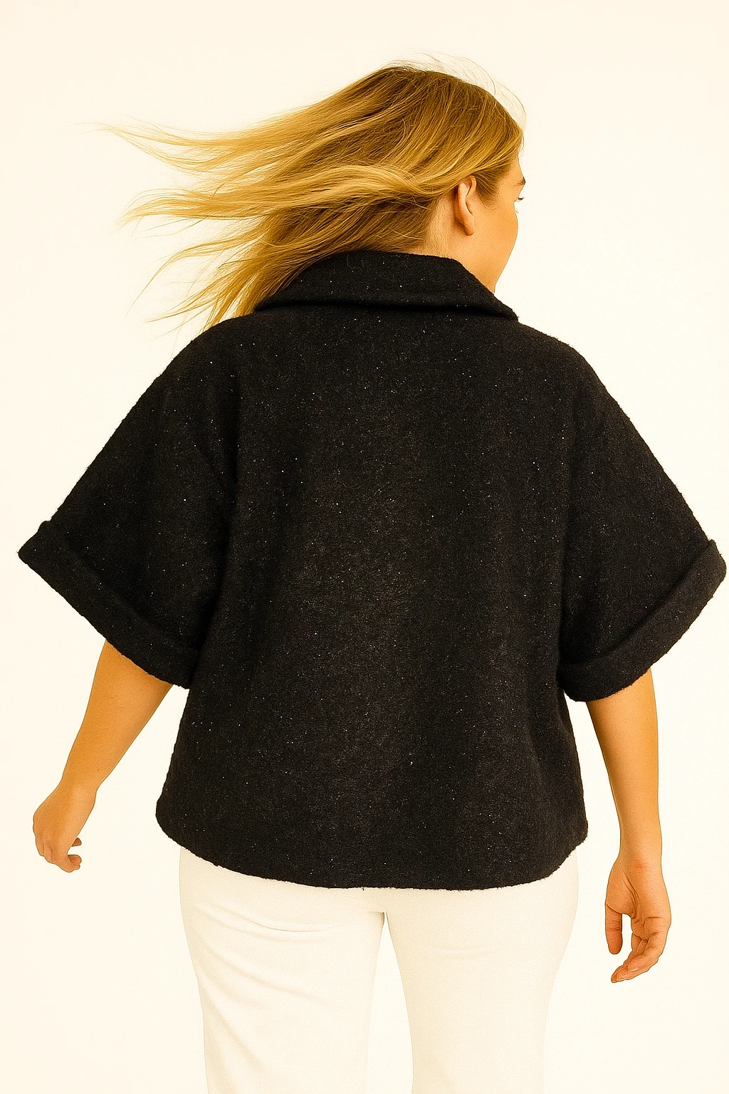 İtalyan Kısa Kollu Keçe Ceket - SİYAH