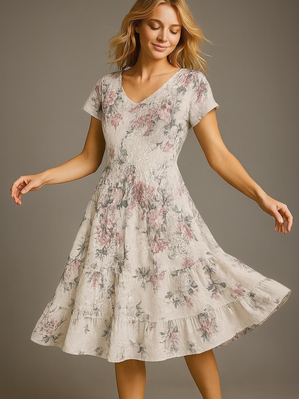 İtalyan Pamuk Keten Elbise - BEYAZ