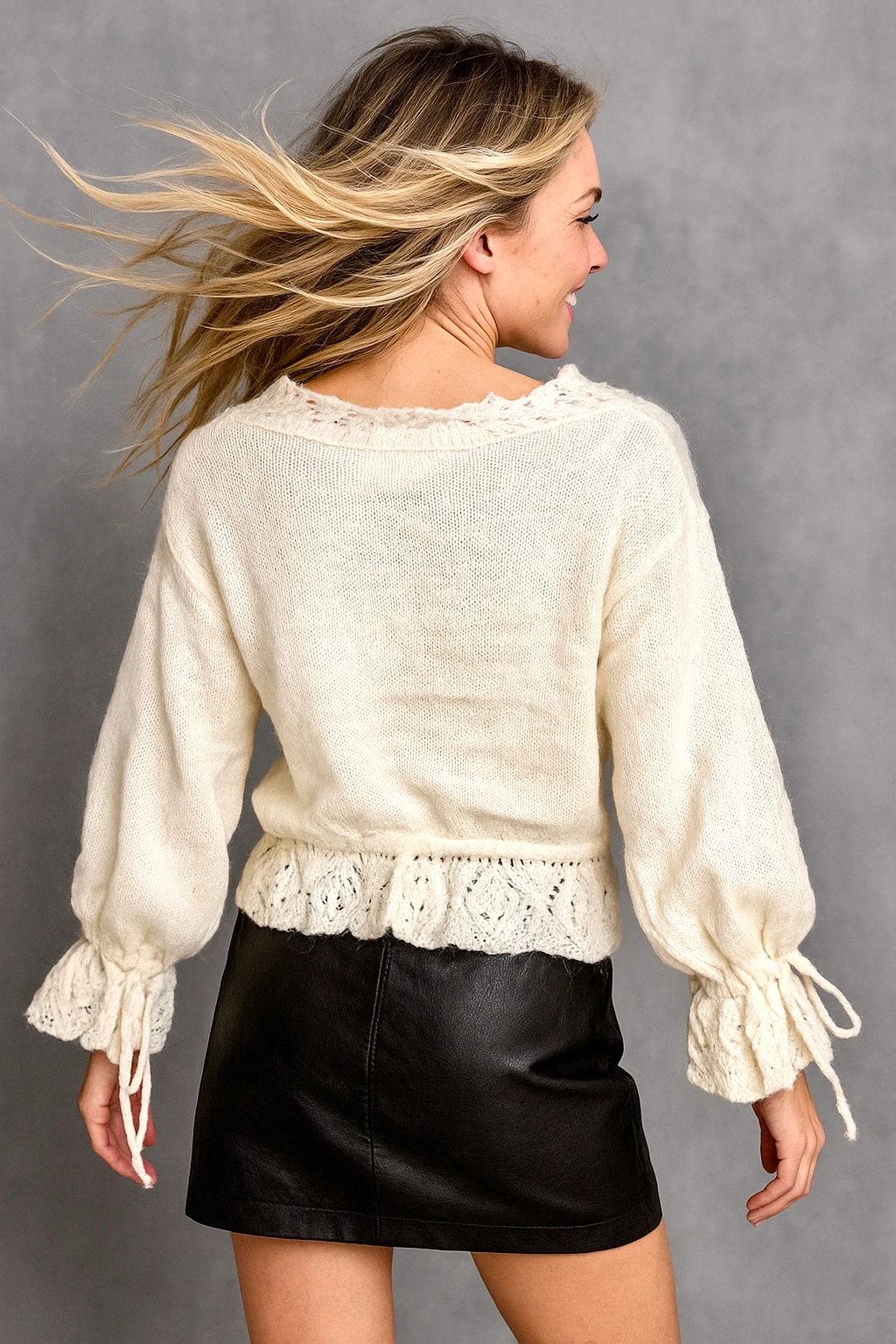 İtalyan Özel Tasarım İp Detaylı Hırka - BEYAZ