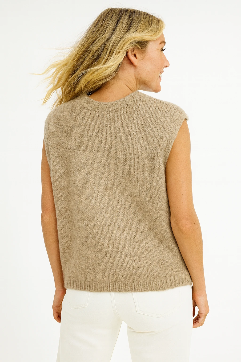 İtalyan Kolsuz Triko Süveter - BEJ