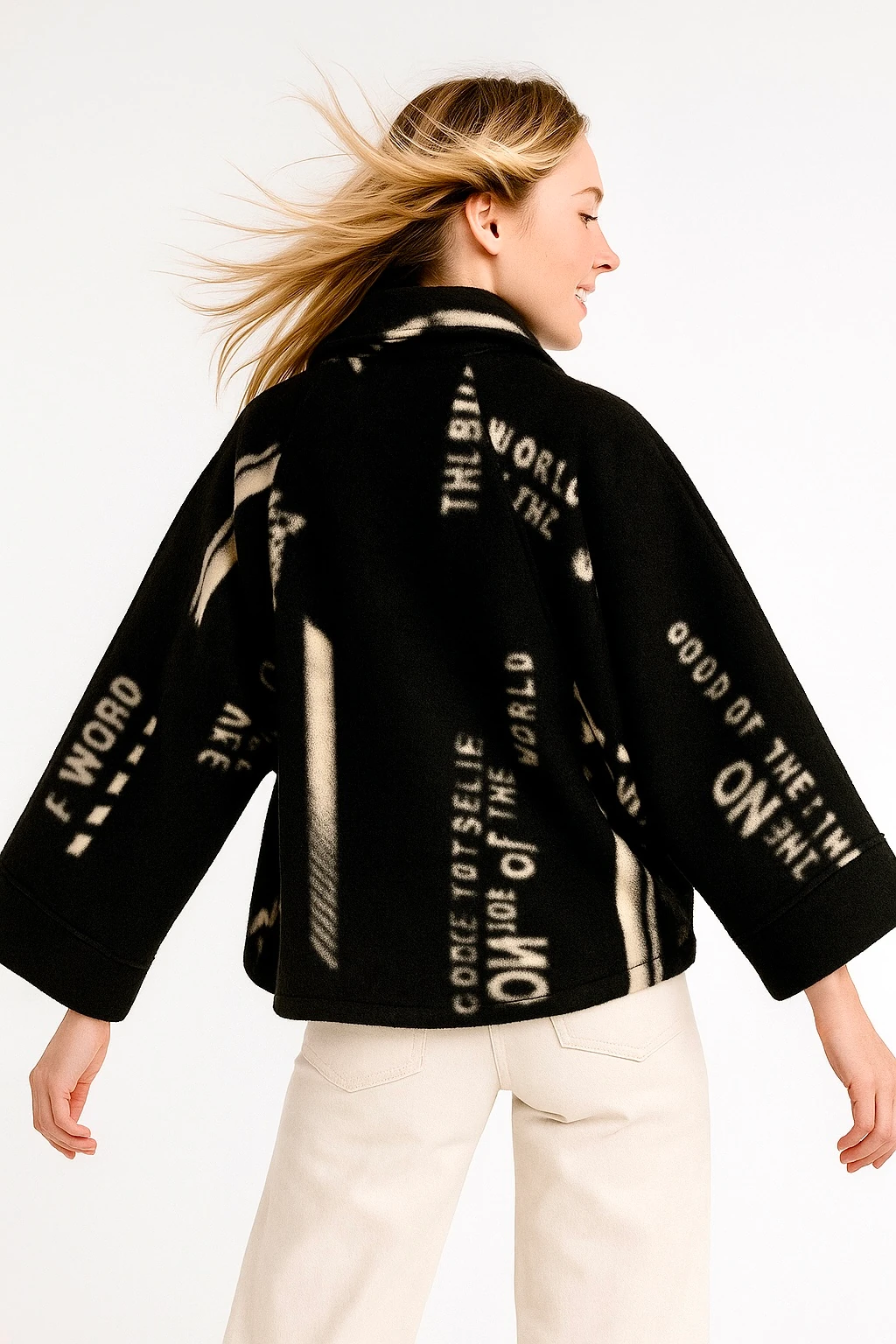 İtalyan Fermuarlı Desenli Keçe Ceket - SİYAH