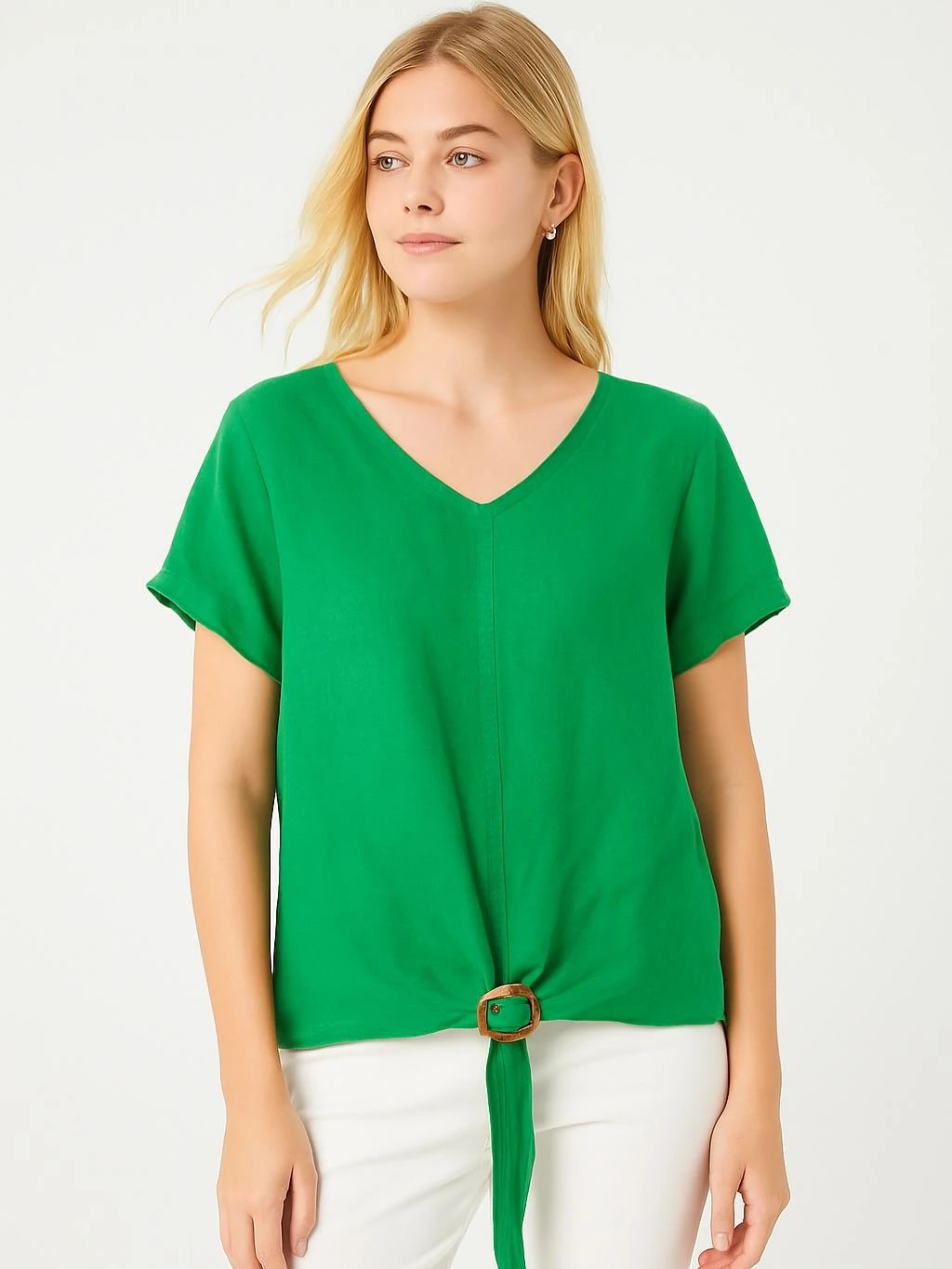 İtalyan Keten Bluz - YEŞİL