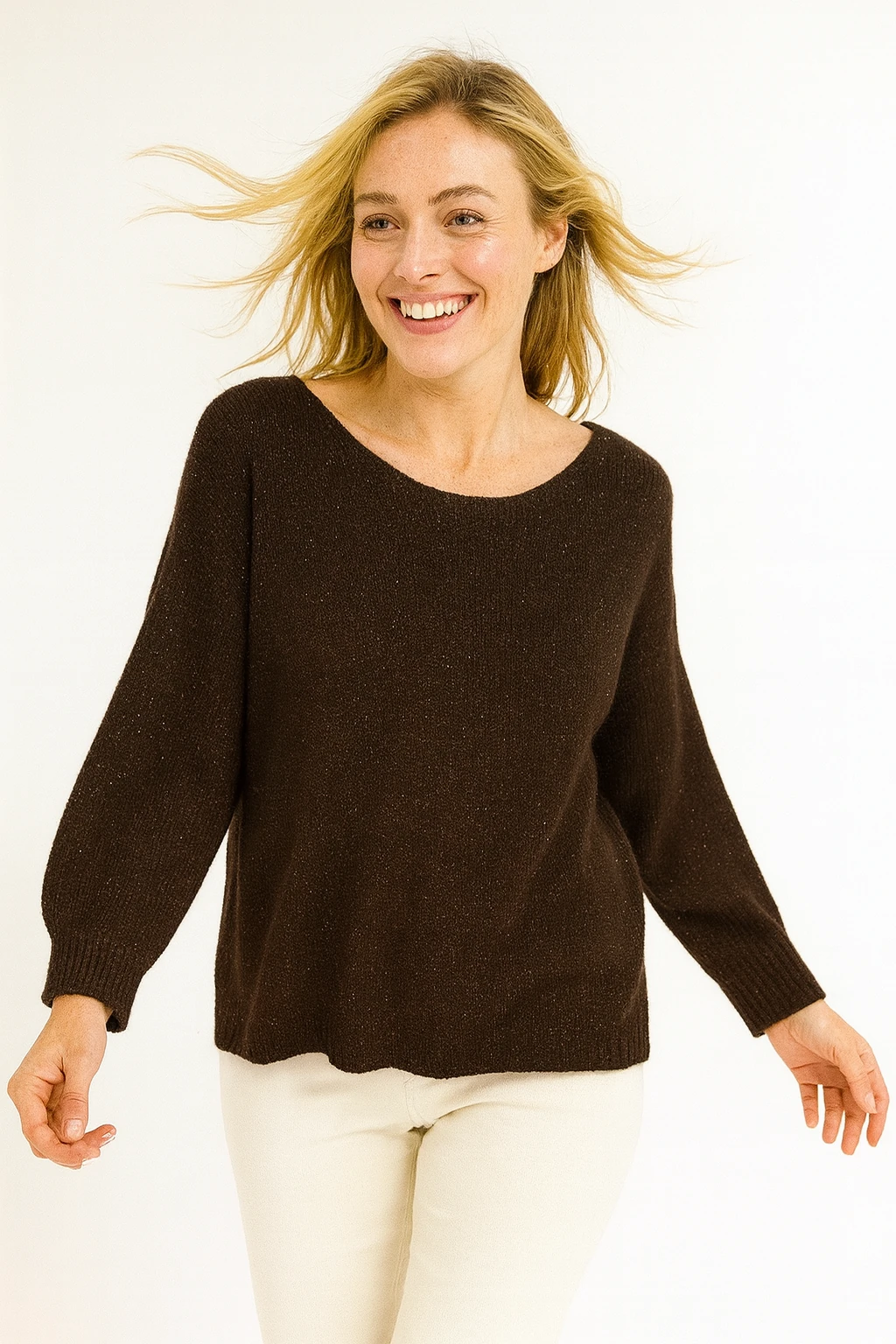 İtalyan Sırtı Kurdele Detaylı Triko Kazak - KAHVERENGİ