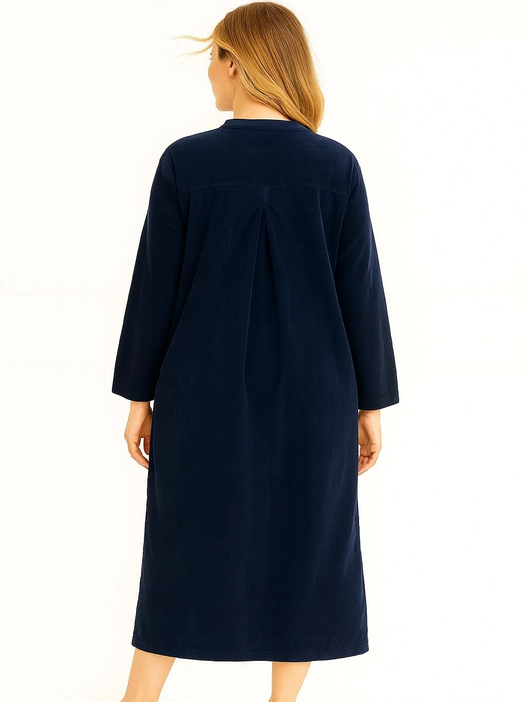 İtalyan Kadife Düğme Detaylı Elbise - LACİVERT