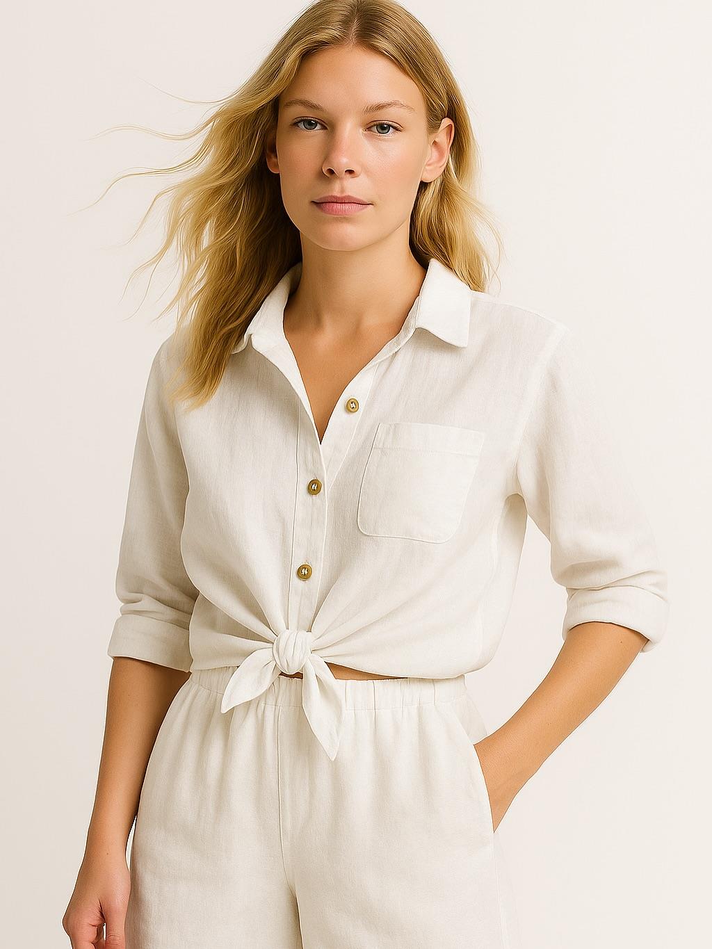 İtalyan Keten Gömlek - BEYAZ