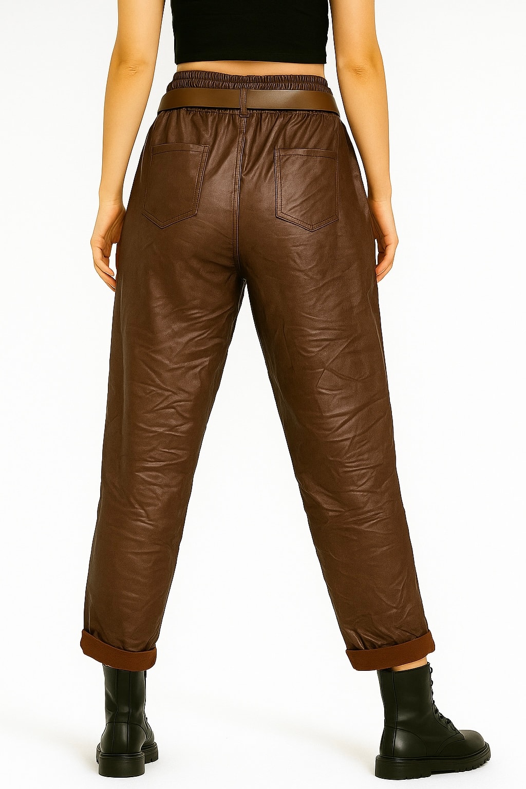 İtalyan Kemerli Deri Pantolon - KAHVERENGİ