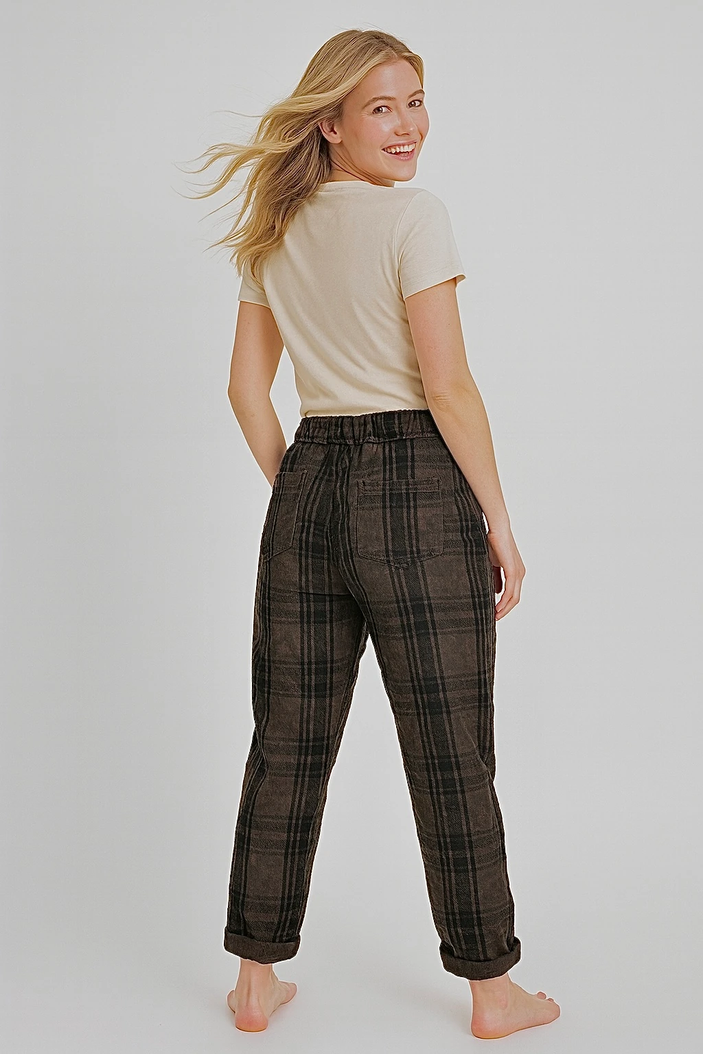 İtalyan Çizgi Desenli Likralı Pantolon - VİZON