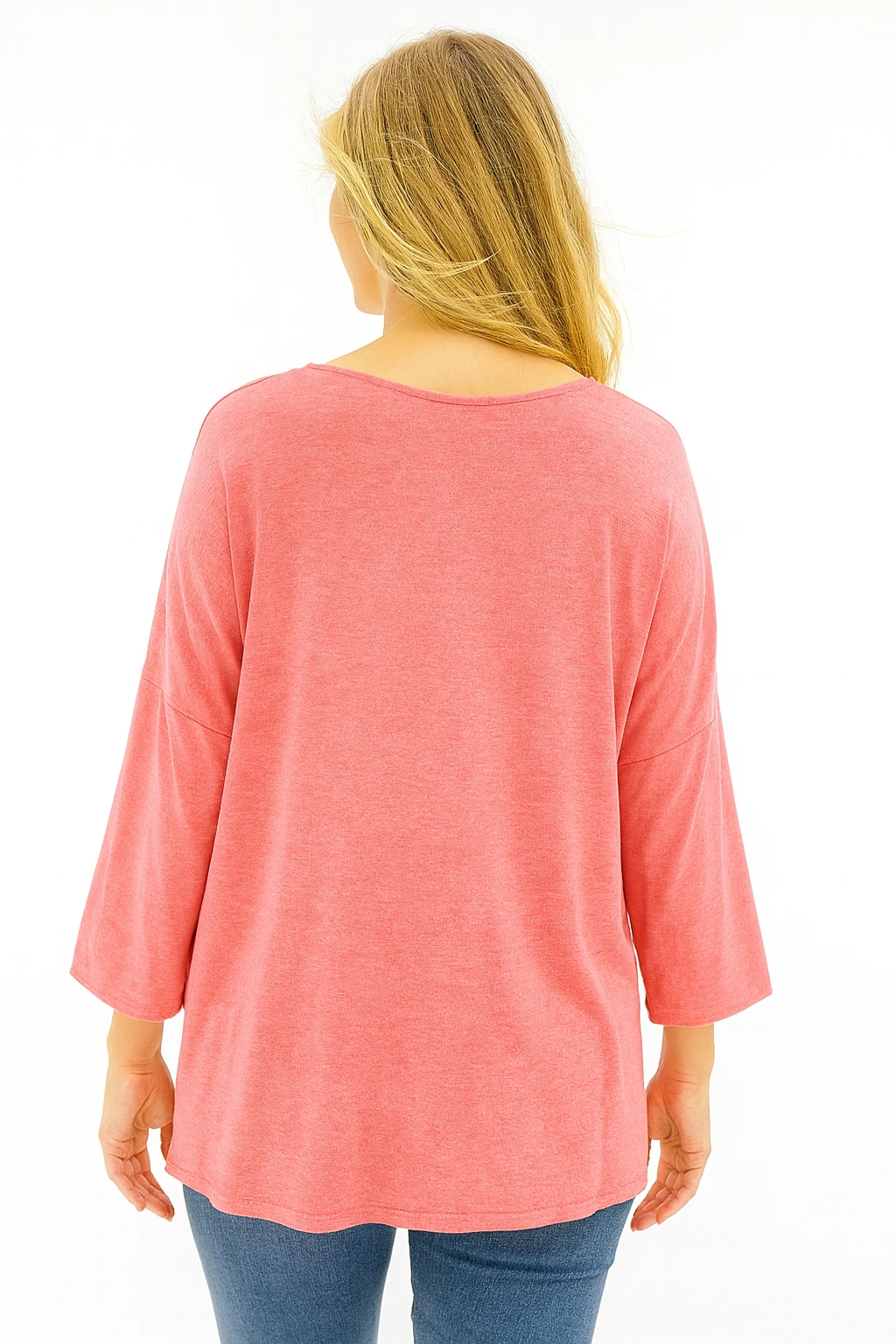 İtalyan V Yaka Triko Bluz - PUDRA PEMBE