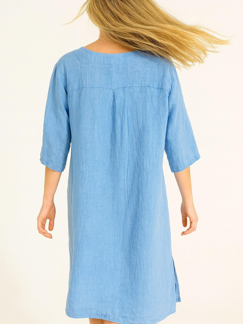 İtalyan Keten Elbise - MAVİ
