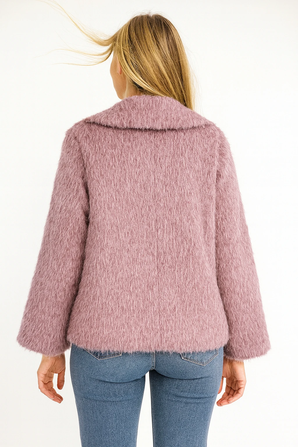 İtalyan Şal Yaka Keçe Ceket - PUDRA PEMBE
