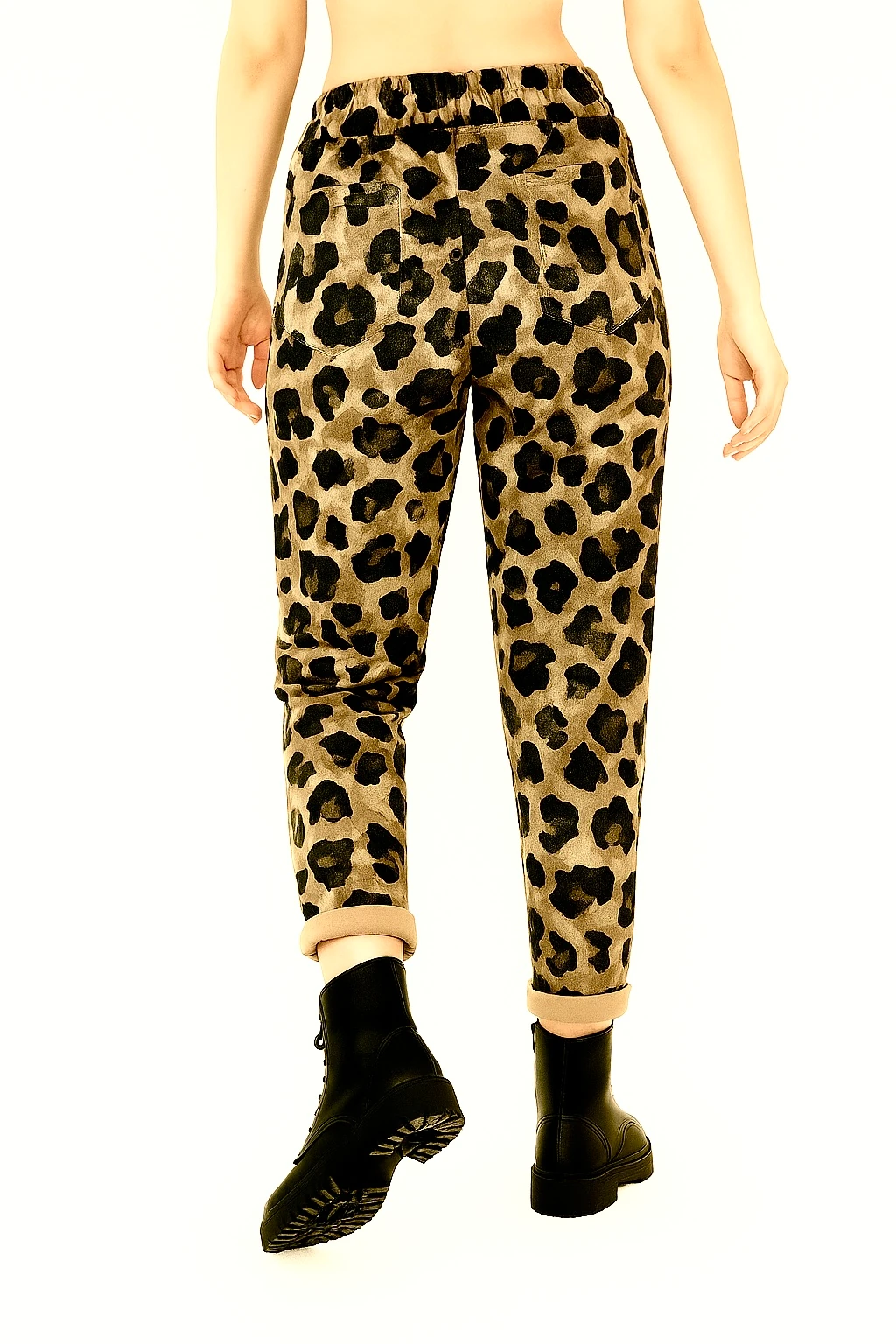 İtalyan Nubuk Leopar Desen Pantolon - BEJ