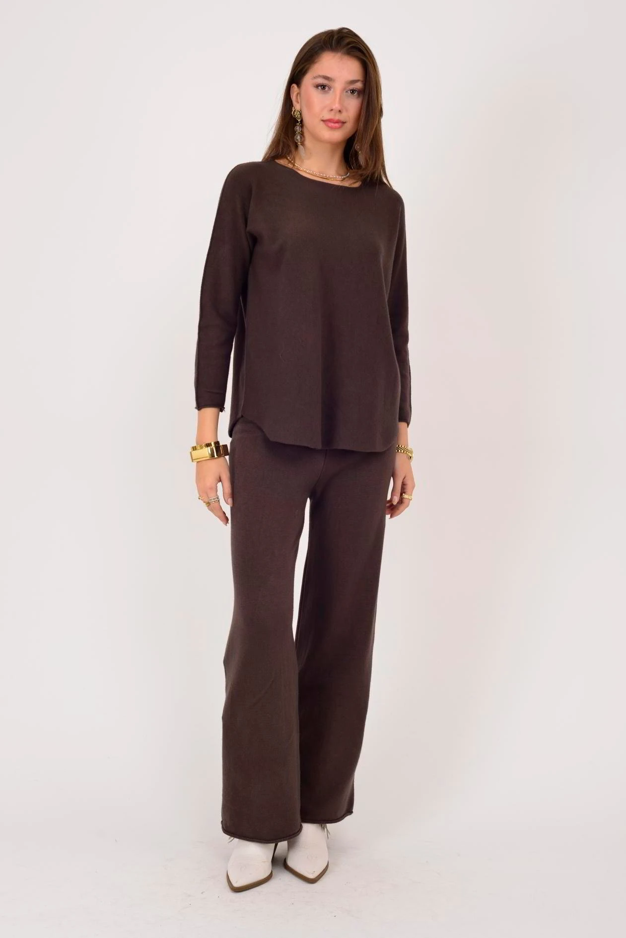 İtalyan Bisiklet Yaka 2'Li Triko Takım - KAHVERENGİ