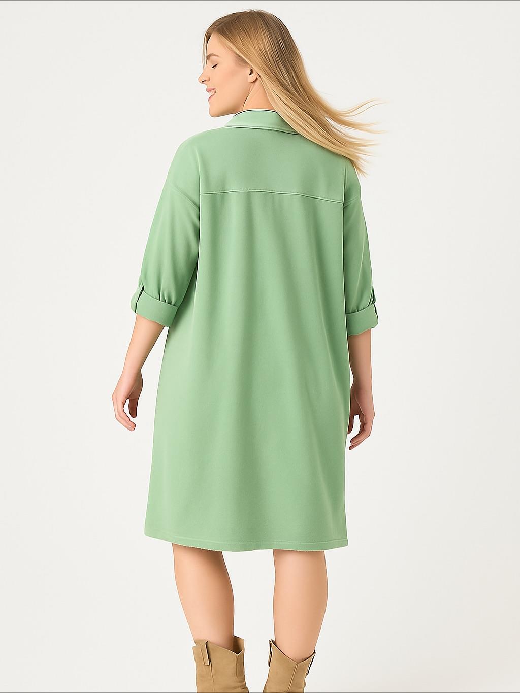 İtalyan Yazı Detaylı Nubuk Elbise - YEŞİL