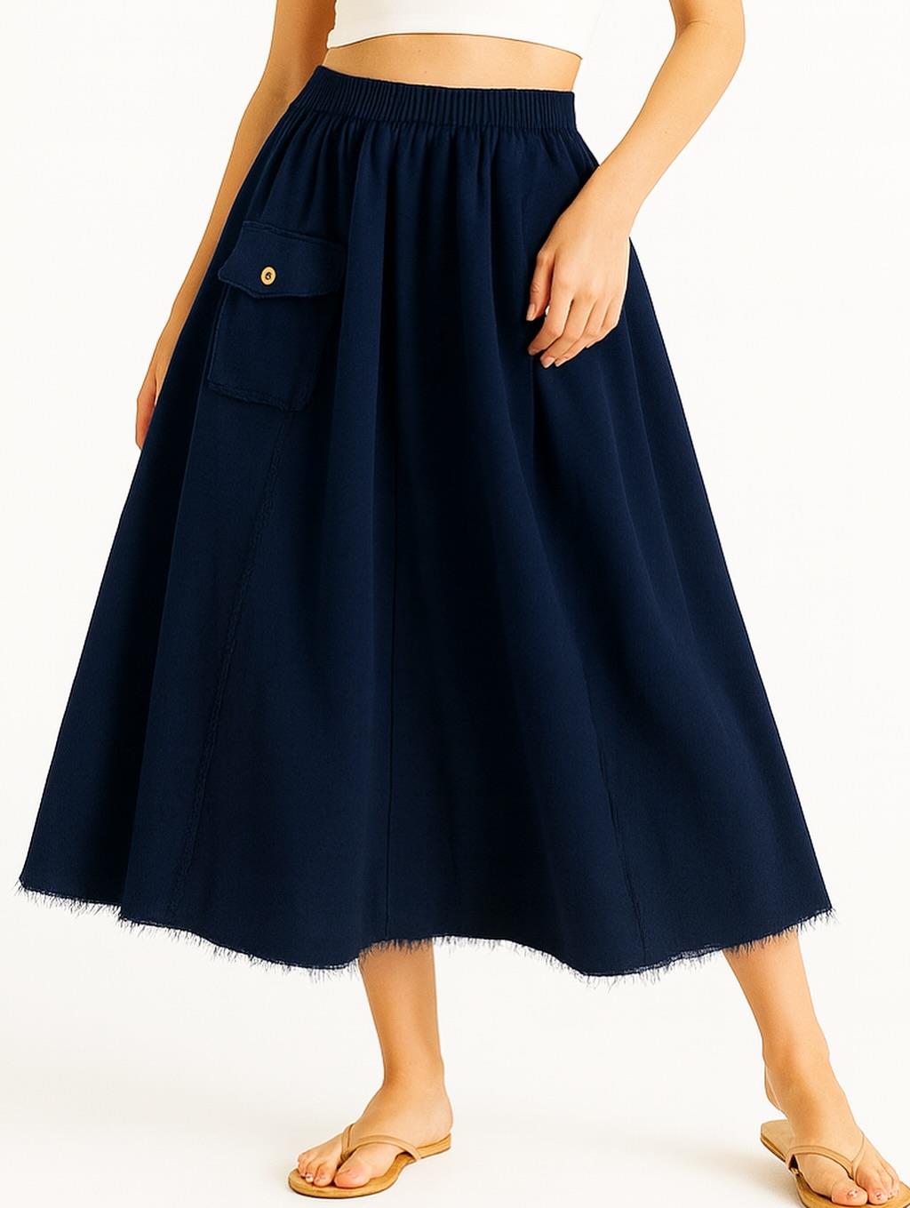 İtalyan Kadife Cepli Etek - LACİVERT