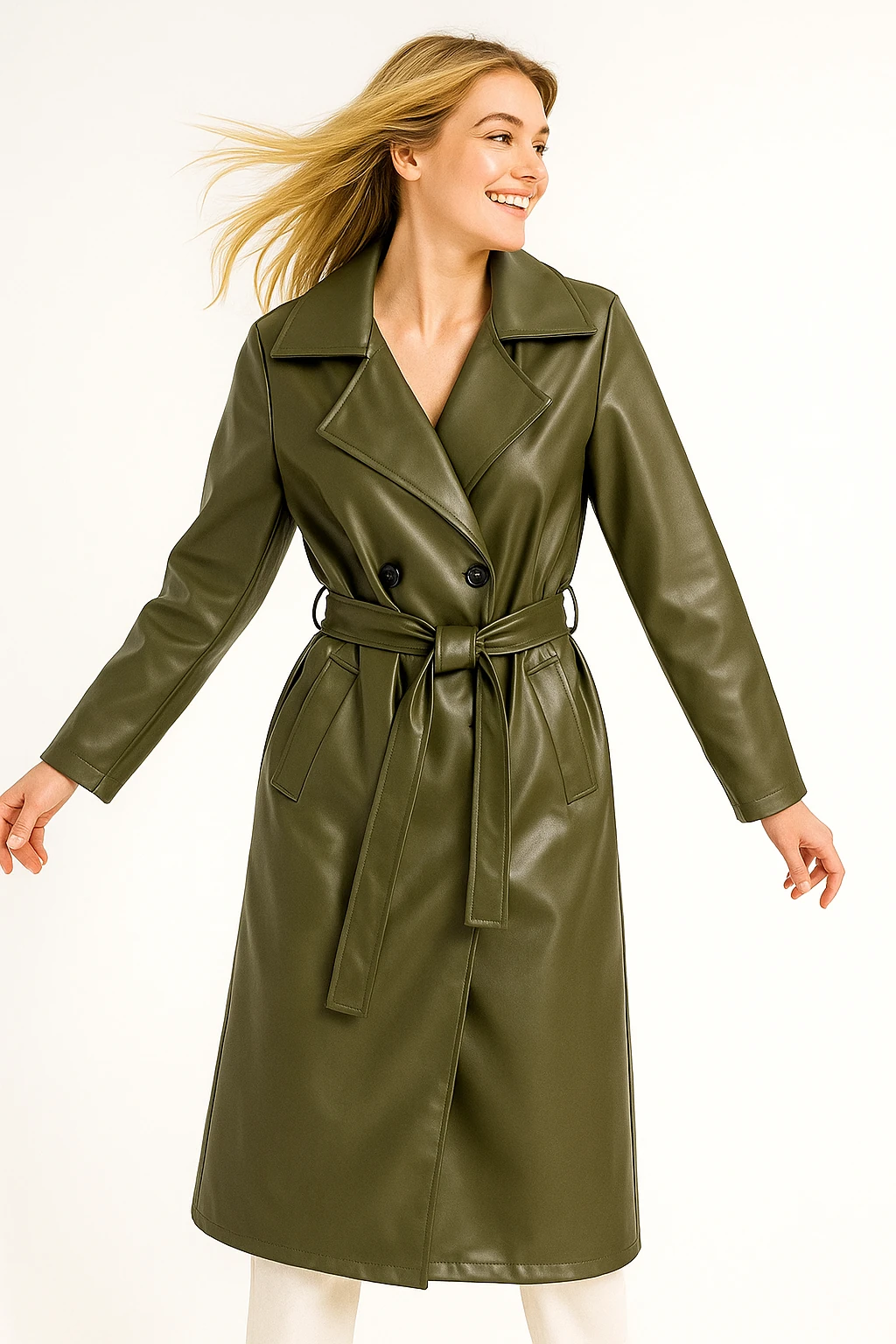 İtalyan Önden Bağlamalı Trenç - HAKİ