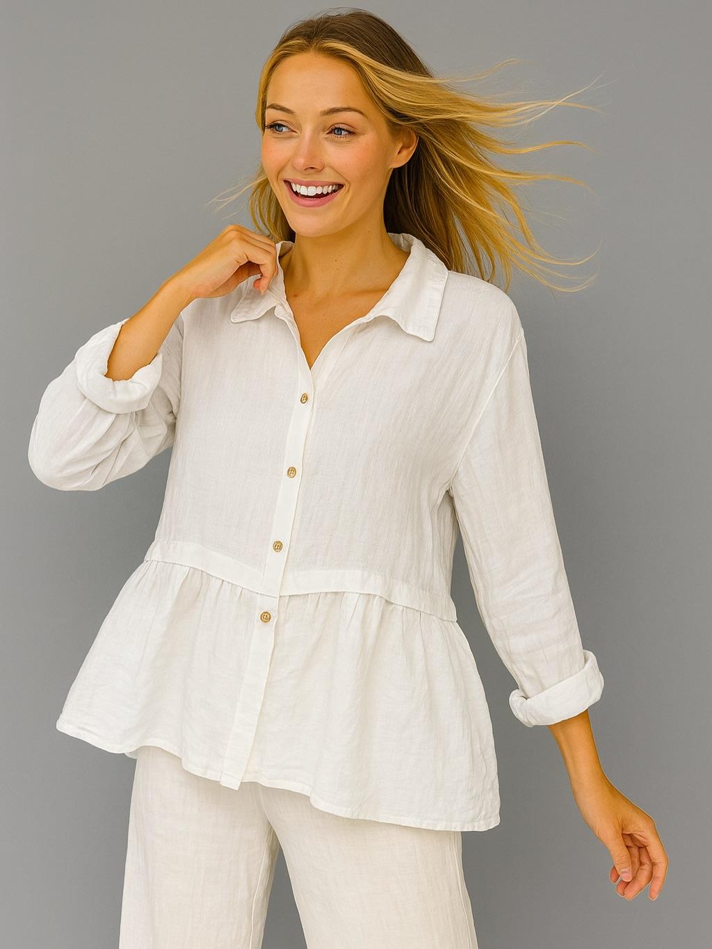 İtalyan Keten Gömlek - BEYAZ