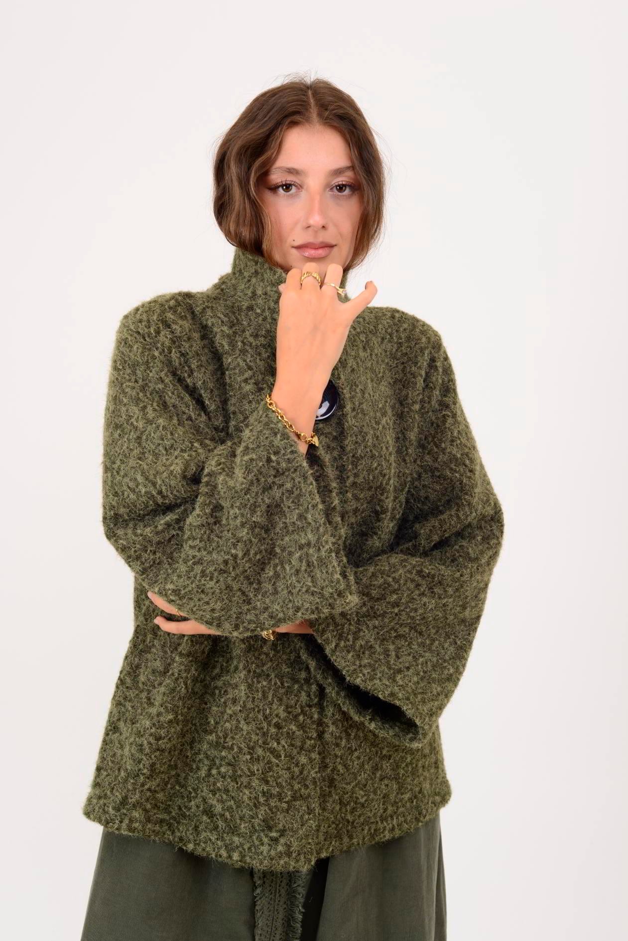 İtalyan Düğme Detaylı Keçe Ceket - HAKİ