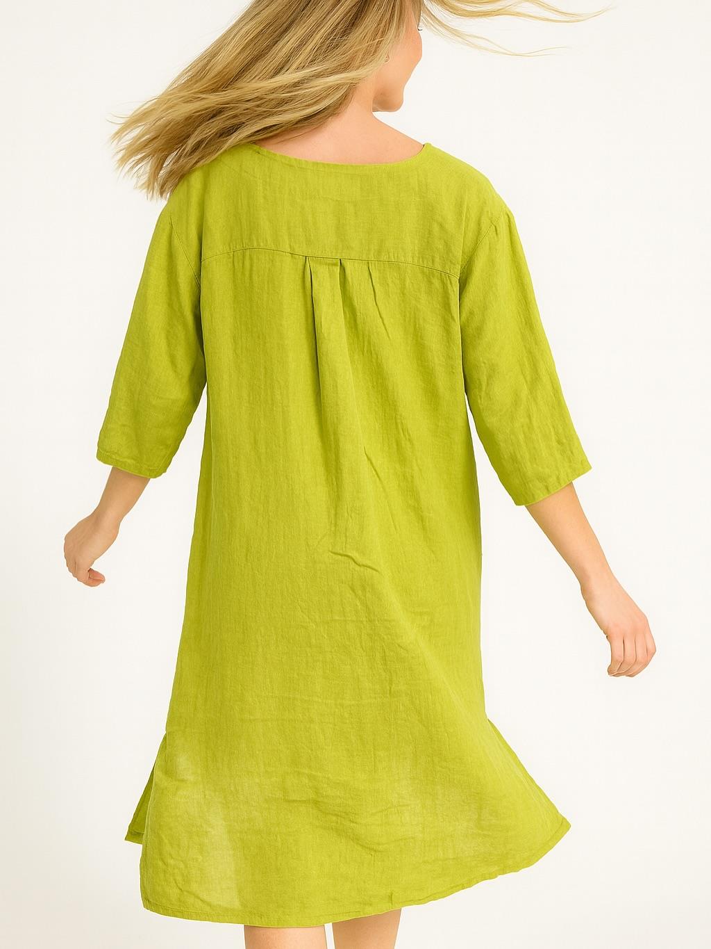İtalyan Keten Elbise - YAĞ YEŞİLİ